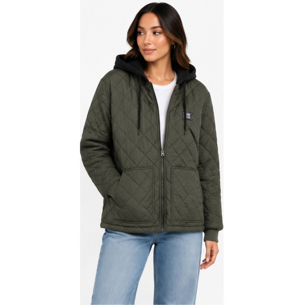 VANS Boom Boom 66 Olive Green Quilted Hooded Bomber Jacket Women's Size L